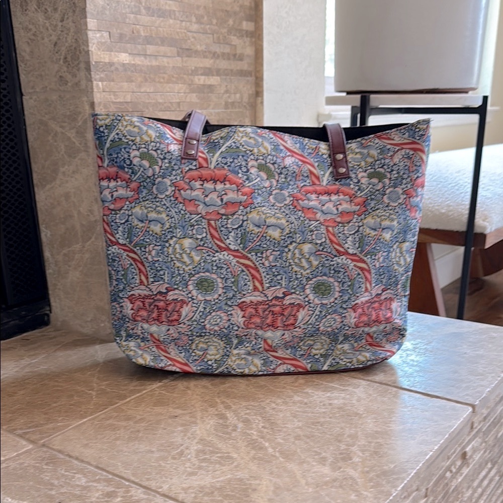 Floral Tote Bag - Blue and Red